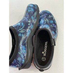 SLOGGERS Waterproof Slip Resistant GARDEN SHOES Blue Floral Slip On Clogs Sz 6